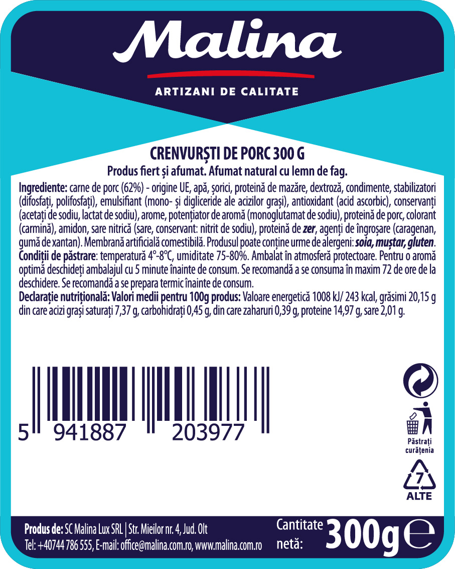 Crenvurști de porc 300 g